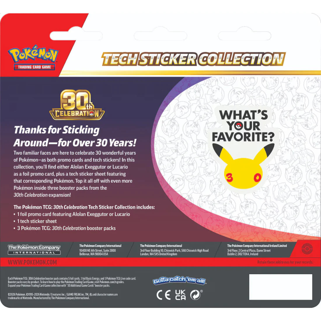 Preorder booking: Pokemon TCG 30th Celebration - Tech Sticker Collection (1 of each variant) - Not physical product