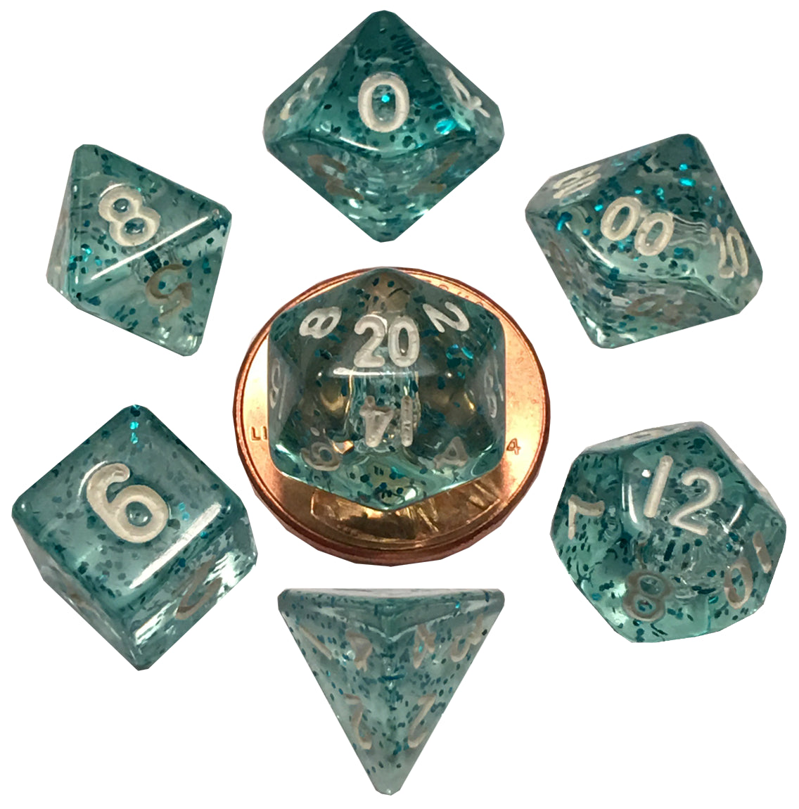 10mm Mini Polyhedral Dice set: Ethereal Light Blue