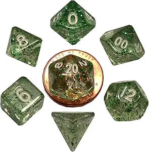 10mm Mini Polyhedral Dice set: Ethereal Green