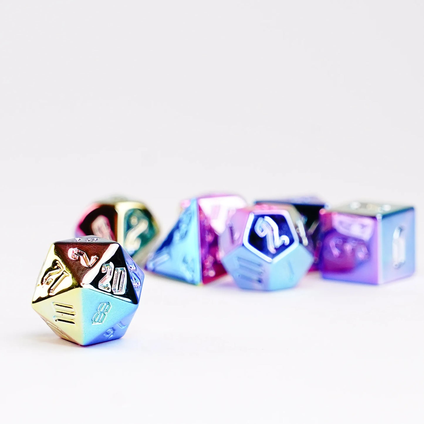 16mm Aluminium Plated Rainbow Aegis Dice Set