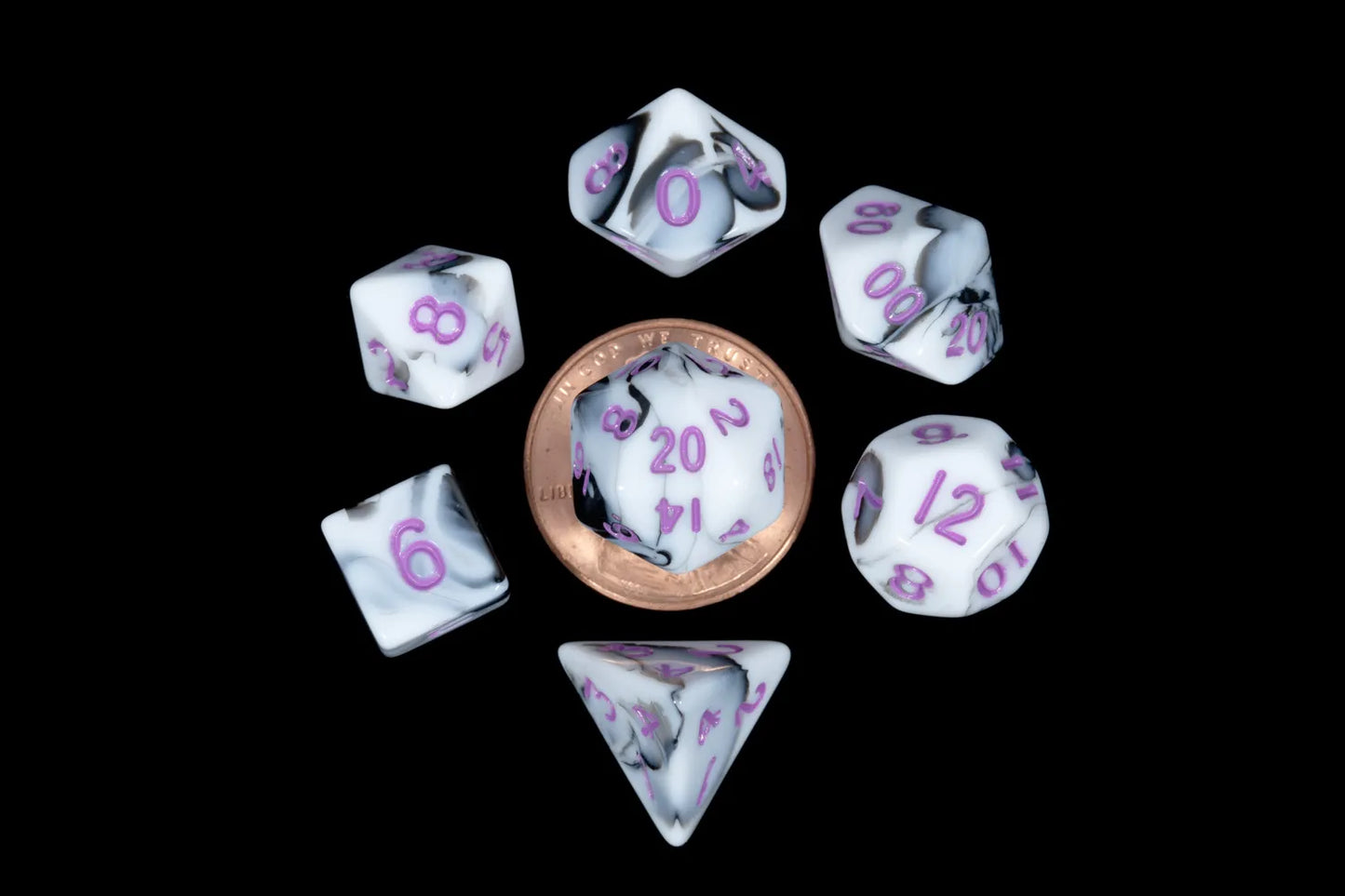 10mm Mini Polyhedral Dice Set: Marble w/ Purple