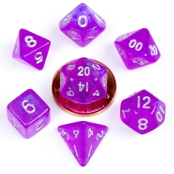 10mm Mini Polyhedral Dice set: Stardust Purple